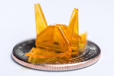 Self-folding origami structure on a quarter