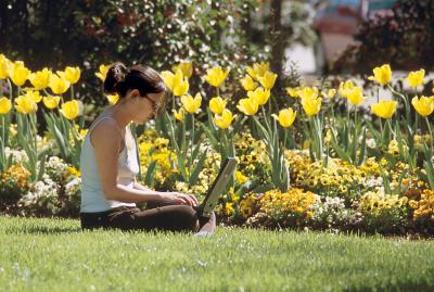 Student Studying on Tech Green