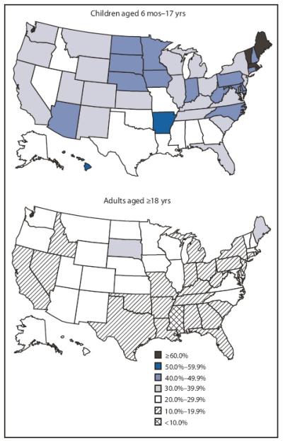 H1N1 flu vaccination coverage maps