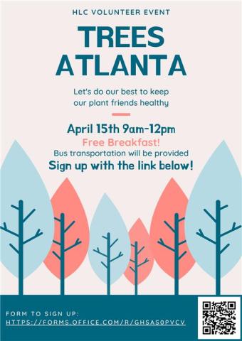Flyer for the HLC Trees Atlanta volunteer event 2023