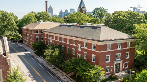 Aerial view of the Swann Building at Georgia Tech