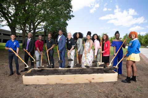 Divine 9 Plaza Groundbreaking with Atlanta Mayor Andre Dickens, GT President Angel Cabrera and representatives from the D9 organizations (image).