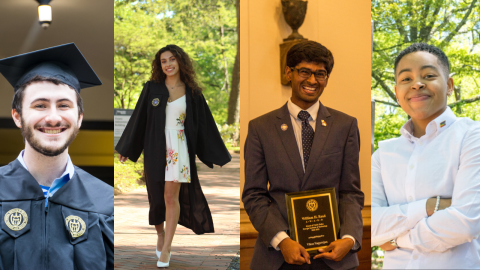 Class of 2023 graduates Jacob Young, Isabelle-Yara Nassar, Vikas Madhav Nagarajan, and Rylee Calhoun