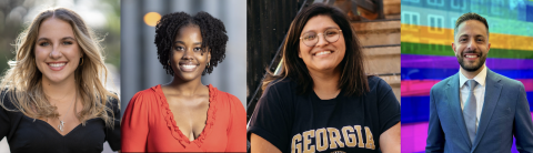 headshots of reflection speakers: Catherine Schlabach, Zharia Redhead, Natalie Huertas, and Yasser El Masri. 