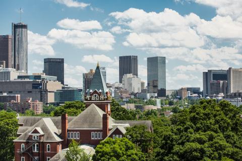 photo of the Atlanta skyline with Tech Tower in the foreground