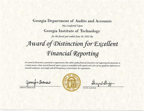 photo of DOAA Award of Distinction for fiscal year 2022