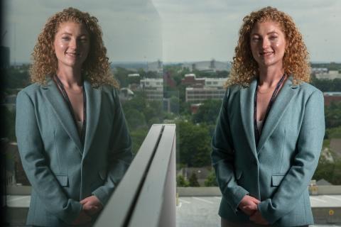 Alexa Ramirez and her reflection, at GTRI. 