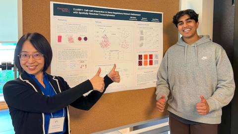 Georgia Tech CS major Mihir Bafna smiles with his mentor CSE Assistant Professor Xiuwei Zhang. (Photos by Courtesy Asset)