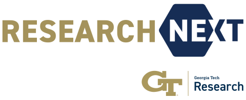 A gold and navy blue graphic with the text "Research Next," "GT," and "Georgia Tech Research."