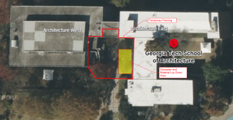 image of construction work for the roof of the architecture west building georgia tech campus