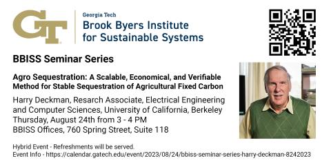 BBISS Seminar Series 8_24_23 Harry Deckman Banner image with QR code and event details