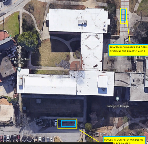 logistics map for improvements to building exterior envelope architecture building east