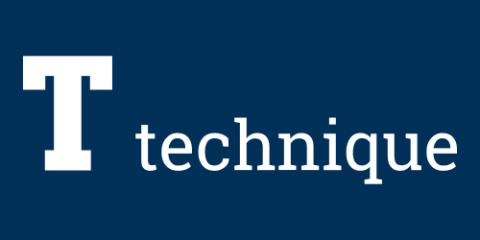 T technique in white letters on a navy background