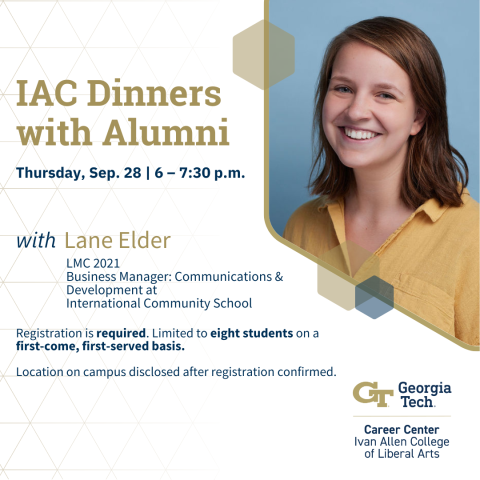 Event flyer featuring the event title, location, date, time, and headshot of the speaker.