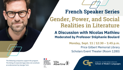 Event flyer featuring the event title, location, date, time, and headshot of the speaker.