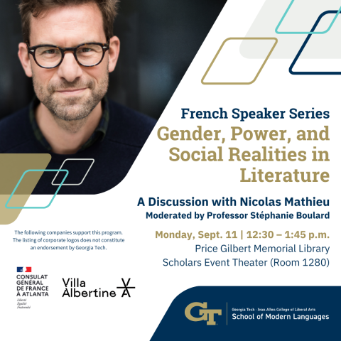 Event flyer featuring the event title, location, date, time, and headshot of the speaker.