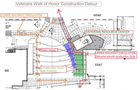 Map of construction logistics for Veterans Walk of Honor Georgia Tech campus.