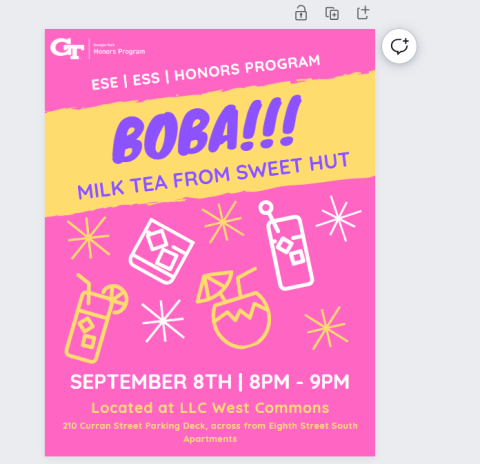 Flyer for HP and ESA boba night