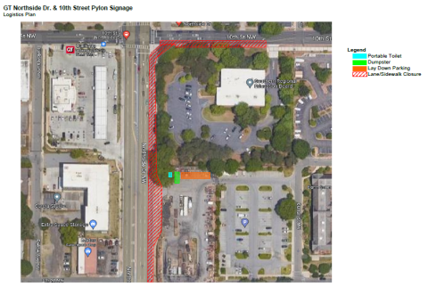 logistics plan for replacing logo monument (pylons) on Northside and 10th Street