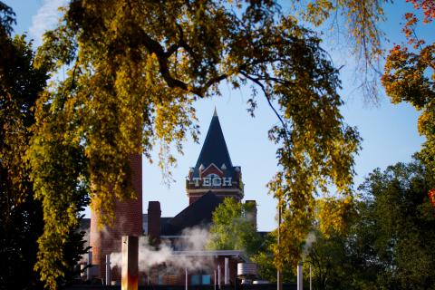 Tech Tower with Fall leaves