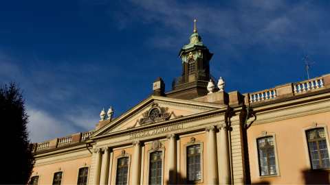 Facade of the Nobel Prize Museum in Stockholm, Sweden.