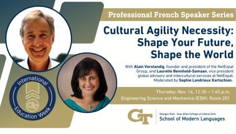Event flyer featuring the event title, location, date, time, and headshots of the speakers.