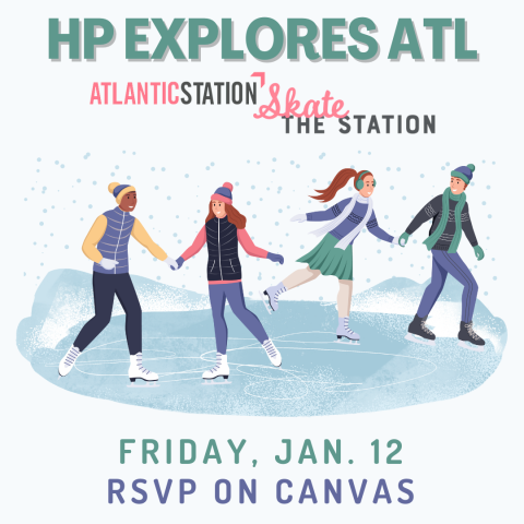 A graphic promoting the Honors Program trip to the ice skating rink in Atlantic Station.