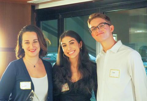Samantha Wilson (left) with nominating students Claire Riggs and Cameron Hyde 