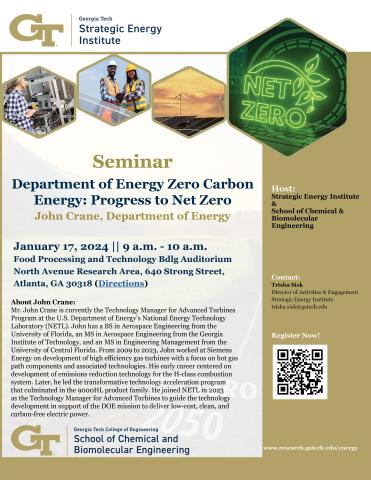 1/17 seminar on Department of Energy: Zero Carbon Energy Progress to Net Zero Flyer