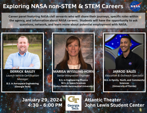 Image of three NASA panelists for career event 