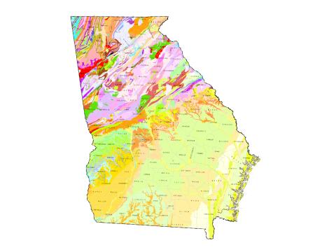 he map compilation was published by the Georgia Geologic Survey in 1976 as the Geologic Map of Georgia. Source: USGS