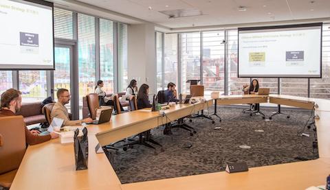 Graduate student Zhuoqi Helen Dong (INTA) presents “Military-Civil Fusion Policies in China: Challenges an Opportunities in Space” at the 2023 Graduate Student Research Conference.