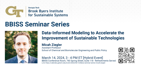 Image of Micah Ziegler detailing event with QR code and link to calendar event,