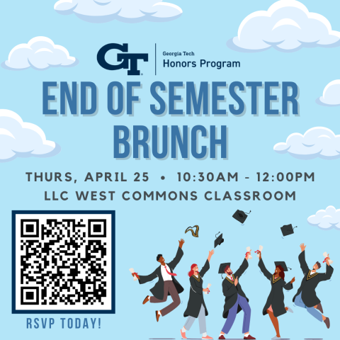 A flyer promoting the Honors Program end of semester brunch on April 25th, 2024.