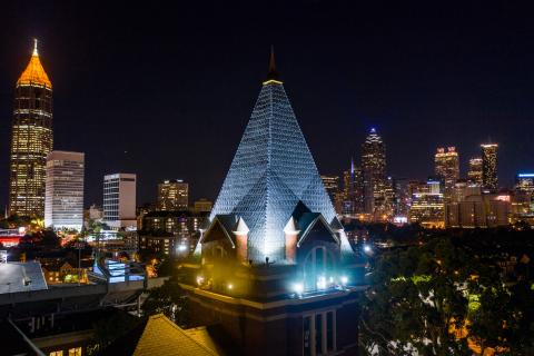 Tech Tower without the 'T E C H' during the night