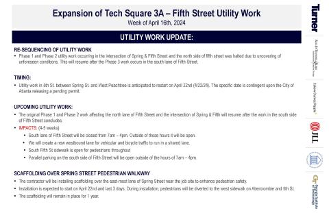 Logistics plan for Tech Square Phase 3 as of 4/16/24
