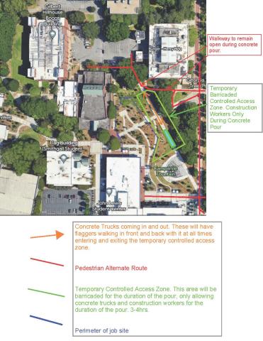 Logistics plan for concrete pour of the Pathway of Progress