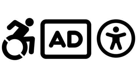 accessability icons for wheelchair, audio, and universal access