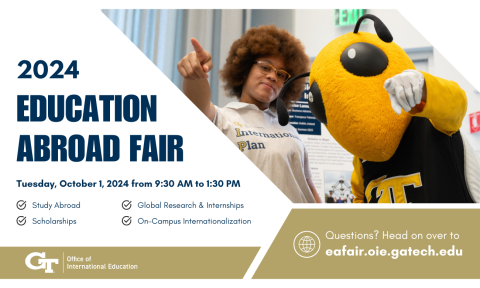 flyer for Education Abroad Fair 2024 on Tuesday, October 1 from 9:30am to 1:30pm