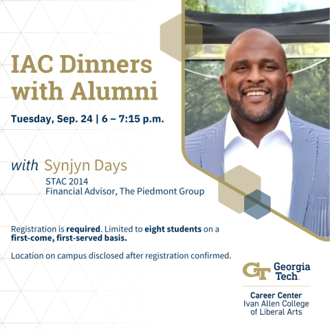 Event flyer featuring the event title, location, date, time, and headshot of the speaker.