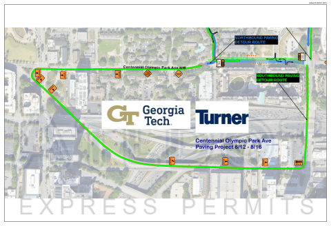 map of detour for construction work occurring on Centennial Park Drive