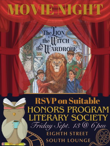Flyer for the 9/13 meeting of Honors Program Literary Society
