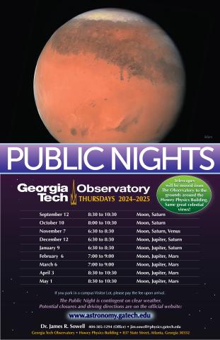 Public Nights poster with each scheduled date for 24-25 school year 