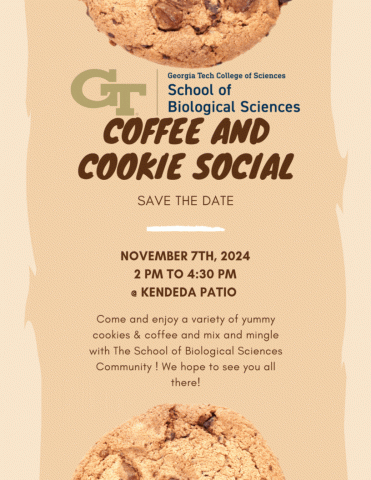 Coffee and cookie social flyer with chocolate chip cookie on top and bottom.