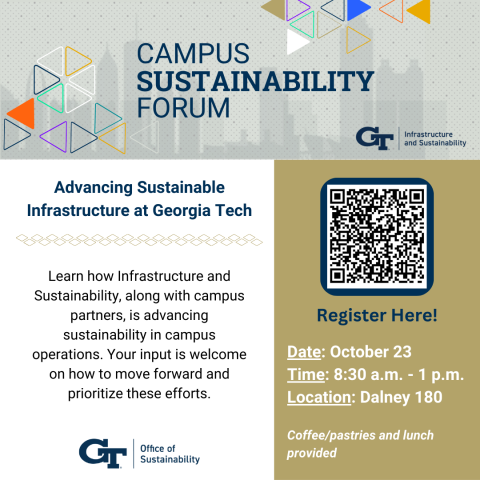 flyer with QR code to register for the Campus Sustainability Forum on October 23 from 8.30 am-1pm. Registration link also included in event text. 