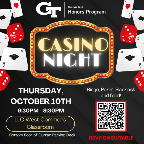 A flyer to promote the Honors Casino Night on October 10th, 2024. 