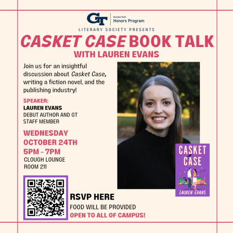 A digital flyer for the Honors Program book discussion event with Lauren Evans on October 24th, 2024. 