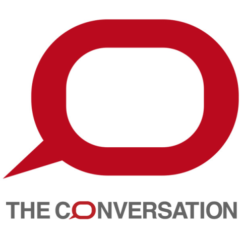 The Conversation logo, a red quotation bubble with the words "The Conversation" below it.