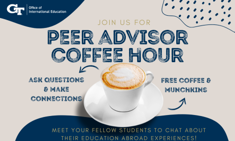 Event graphic for Peer Advisor Coffee Hour graphic