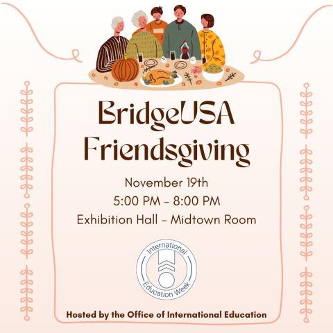 event graphic for BridgeUSA Friendsgiving on 11-19-24